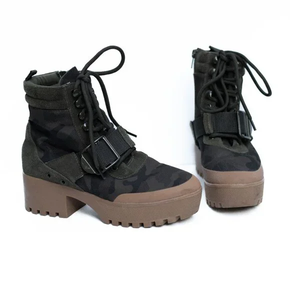 Steve Madden Nayra Camo Platform Boots Sz 6M Lace-Up Lug Sole Combat Style - Picture 2 of 13